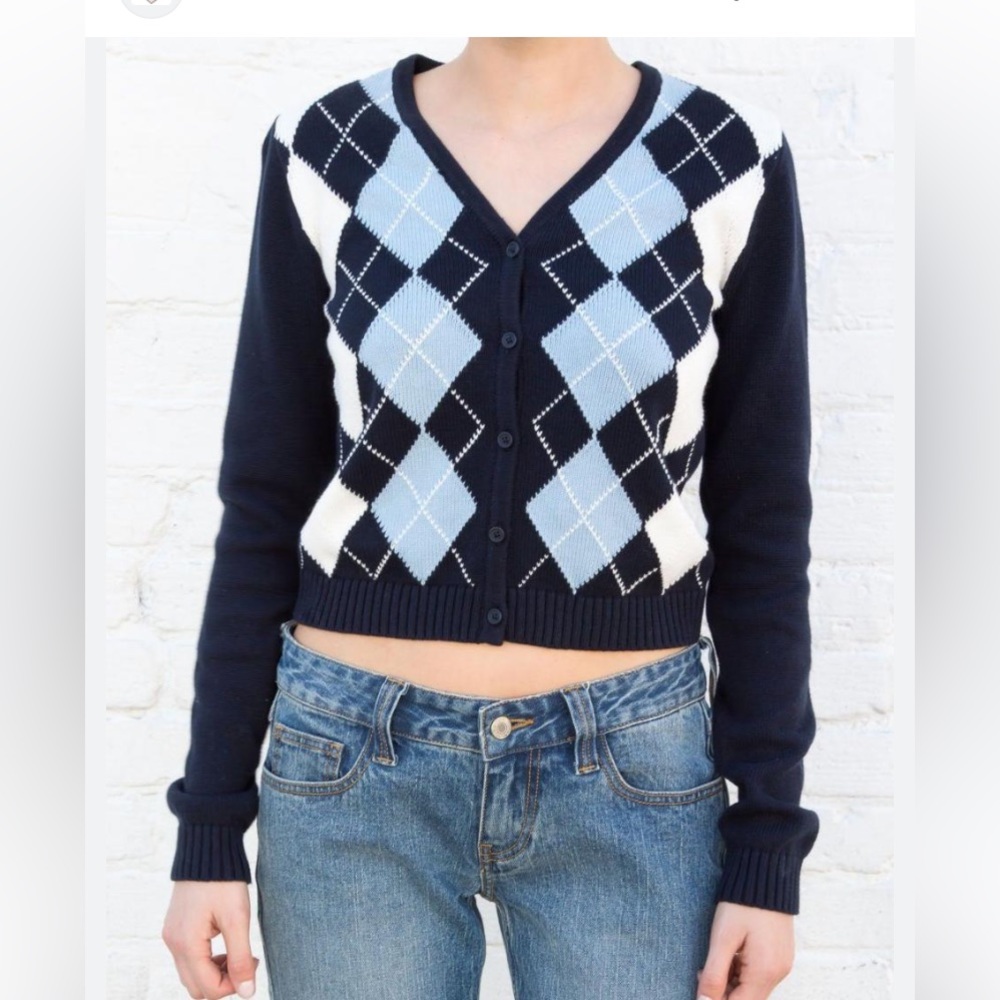 Brandy Melville Blue Argyle cotton sweater